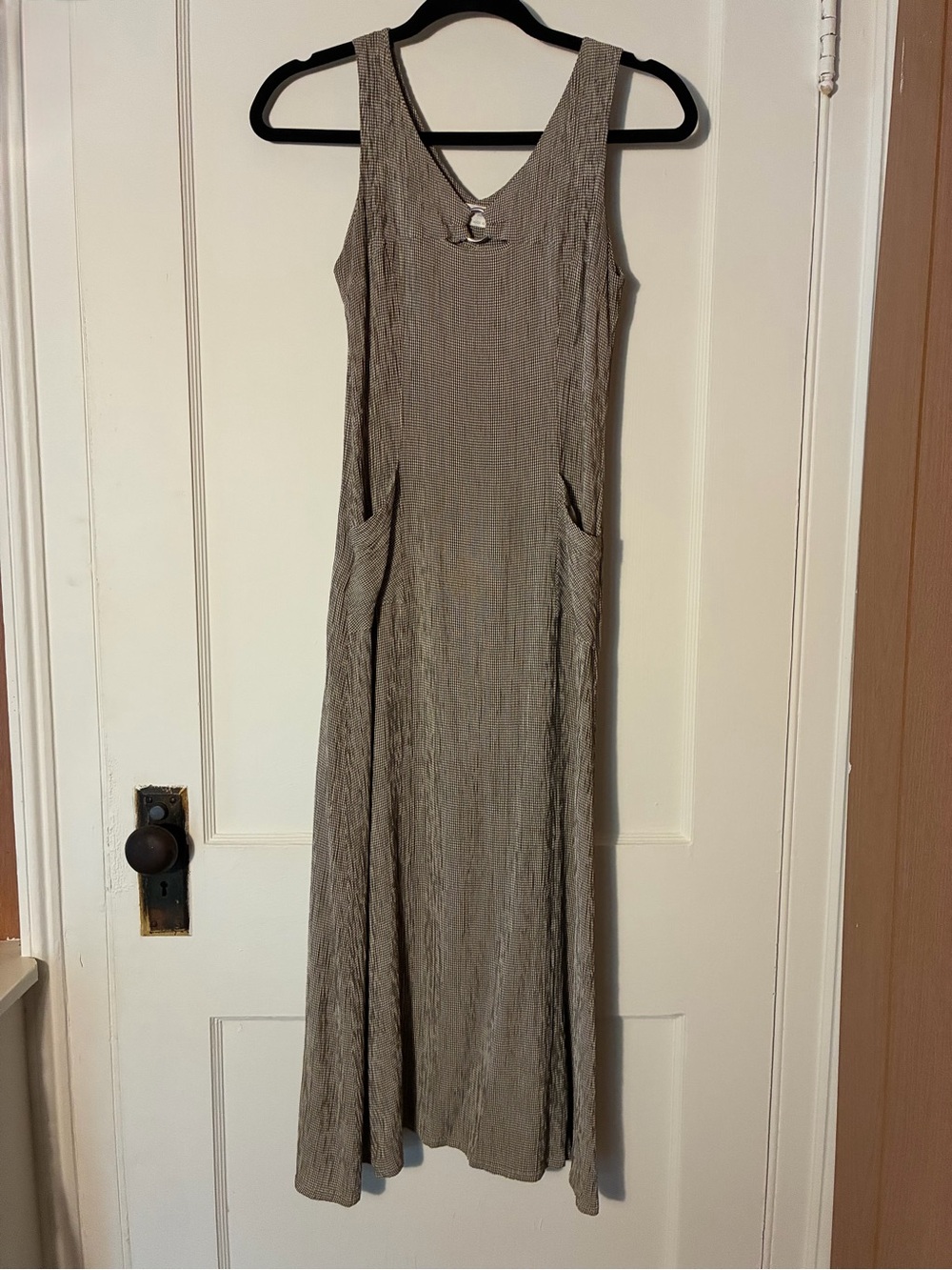 Sleeveless Midi Dress in Taupe with V-Neck